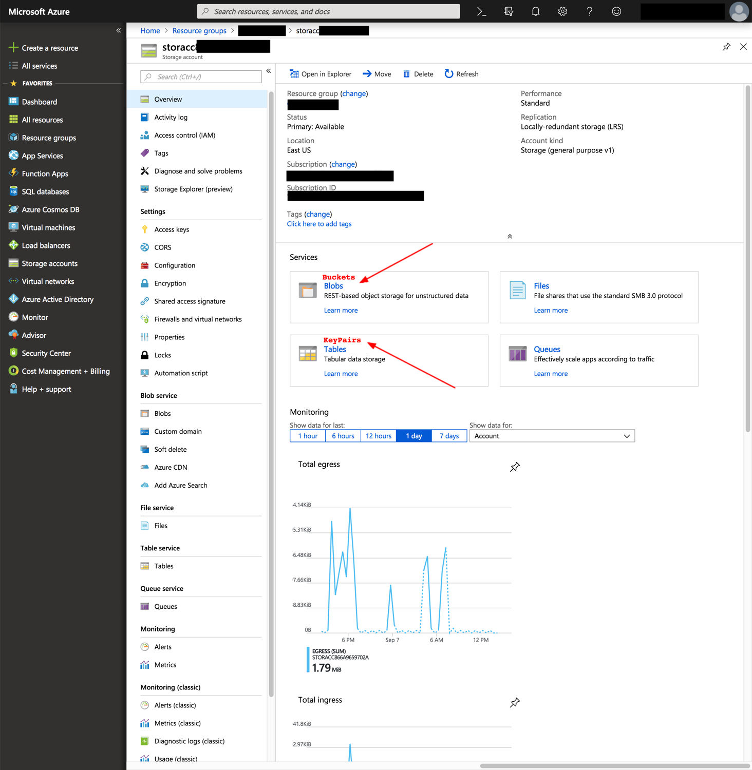 storage account in Azure portal