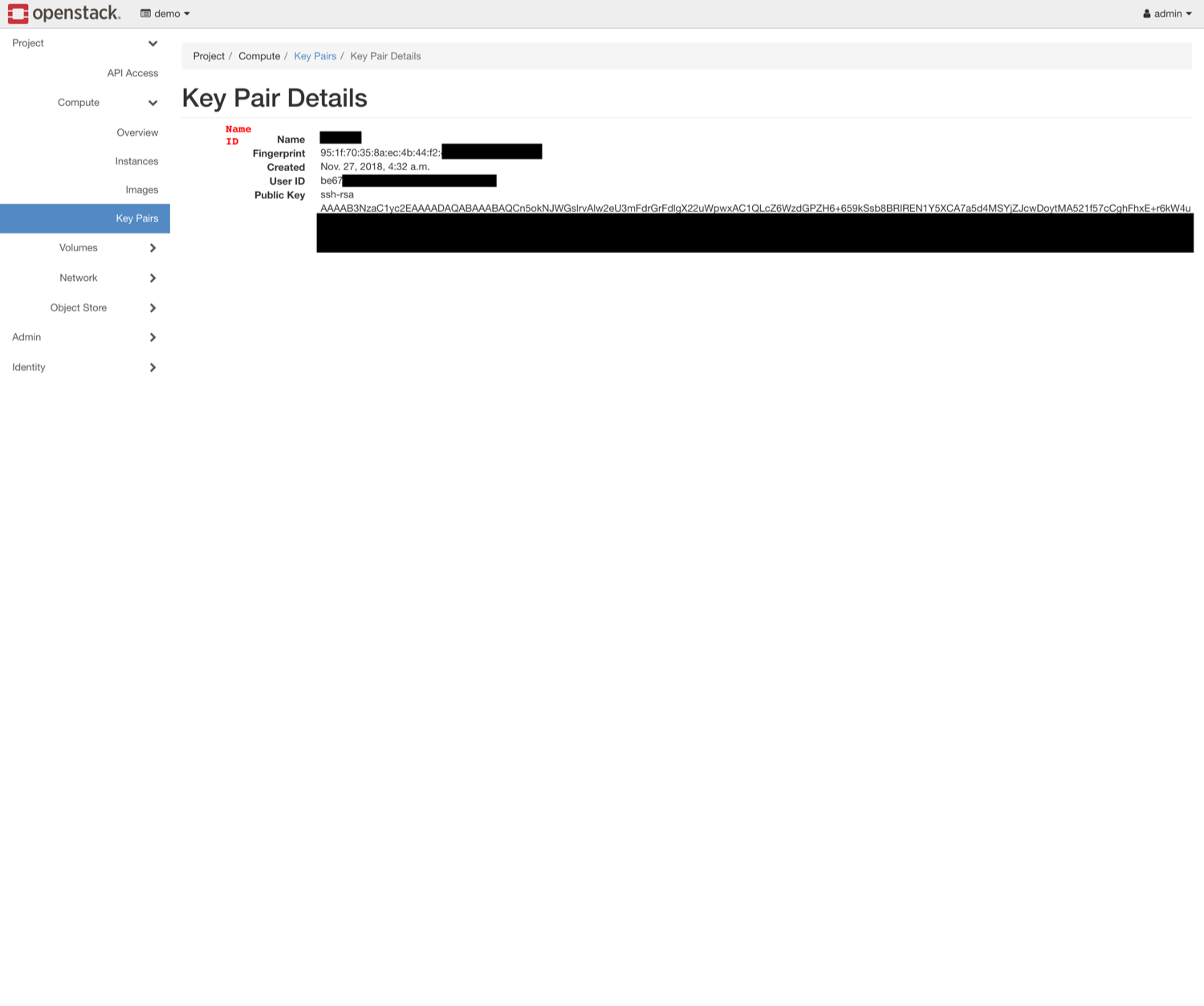 KeyPair details on OS dashboard